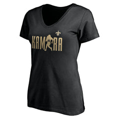 Alvin Kamara New Orleans Saints Women's Checkdown V-Neck T-Shirt - Black - NFL