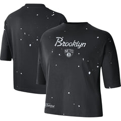 Nike Brooklyn Nets Women's Courtside Splatter Cropped T-Shirt Black