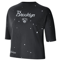 Nike Brooklyn Nets Women's Courtside Splatter Cropped T-Shirt Black
