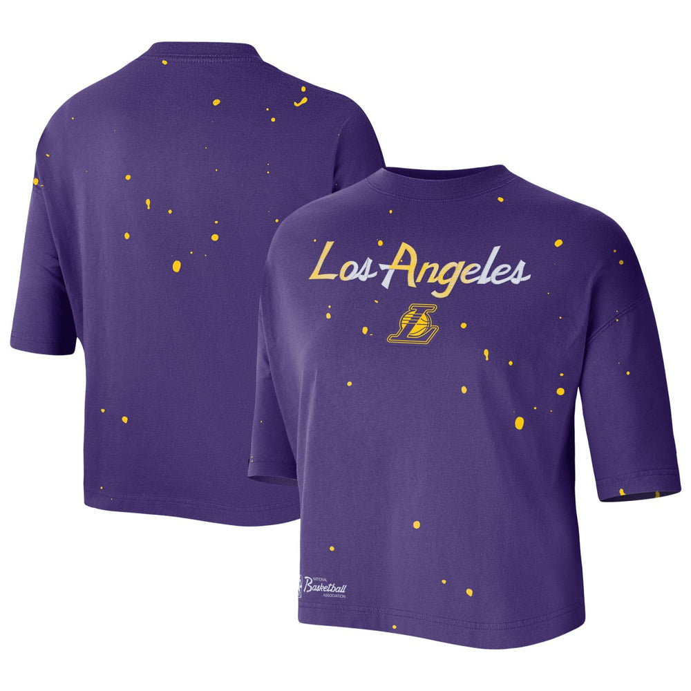 Nike Los Angeles Lakers Women's Courtside Splatter Cropped T-Shirt Purple