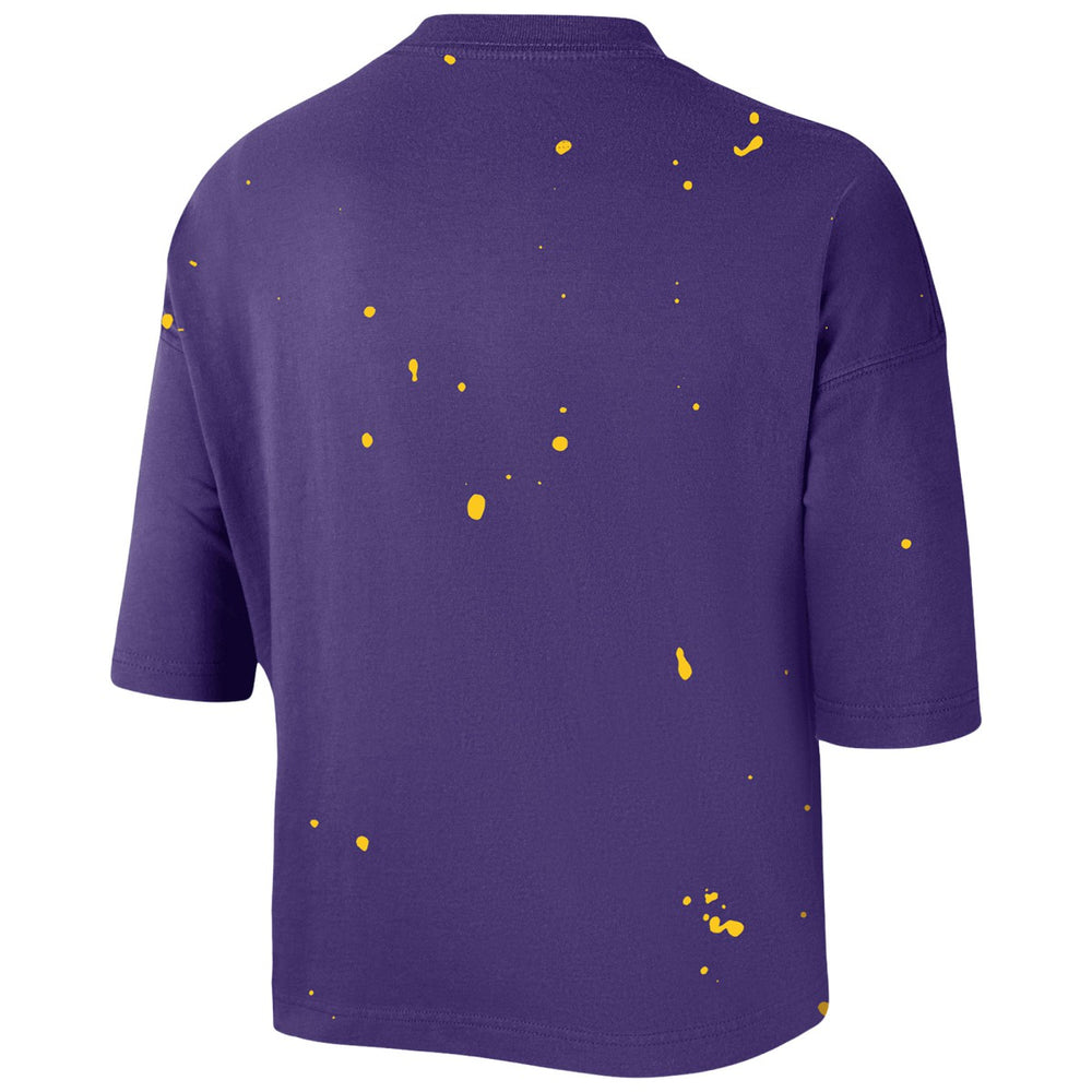 Nike Los Angeles Lakers Women's Courtside Splatter Cropped T-Shirt Purple