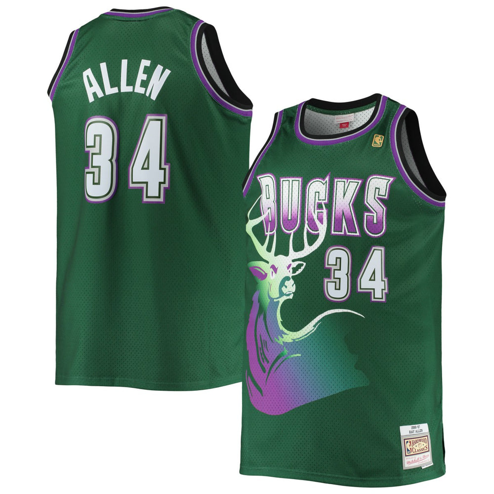 Mitchell & Ness Ray Allen Milwaukee Bucks Big & Tall 1996/97 Hardwood Classics Swingman Jersey Hunter Green