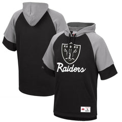 Las Vegas Raiders Home Advantage Raglan Short Sleeve Pullover Hoodie - Black - Mitchell & Ness