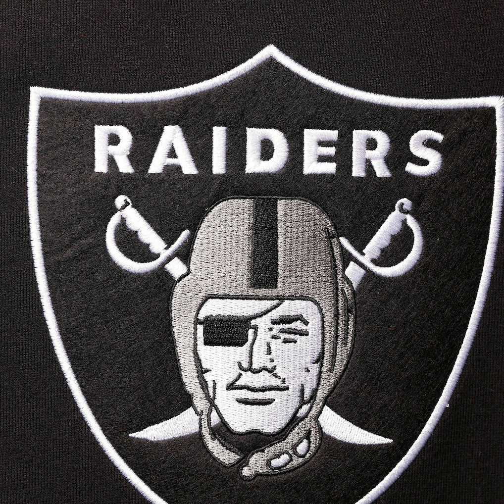 Las Vegas Raiders Home Advantage Raglan Short Sleeve Pullover Hoodie - Black - Mitchell & Ness