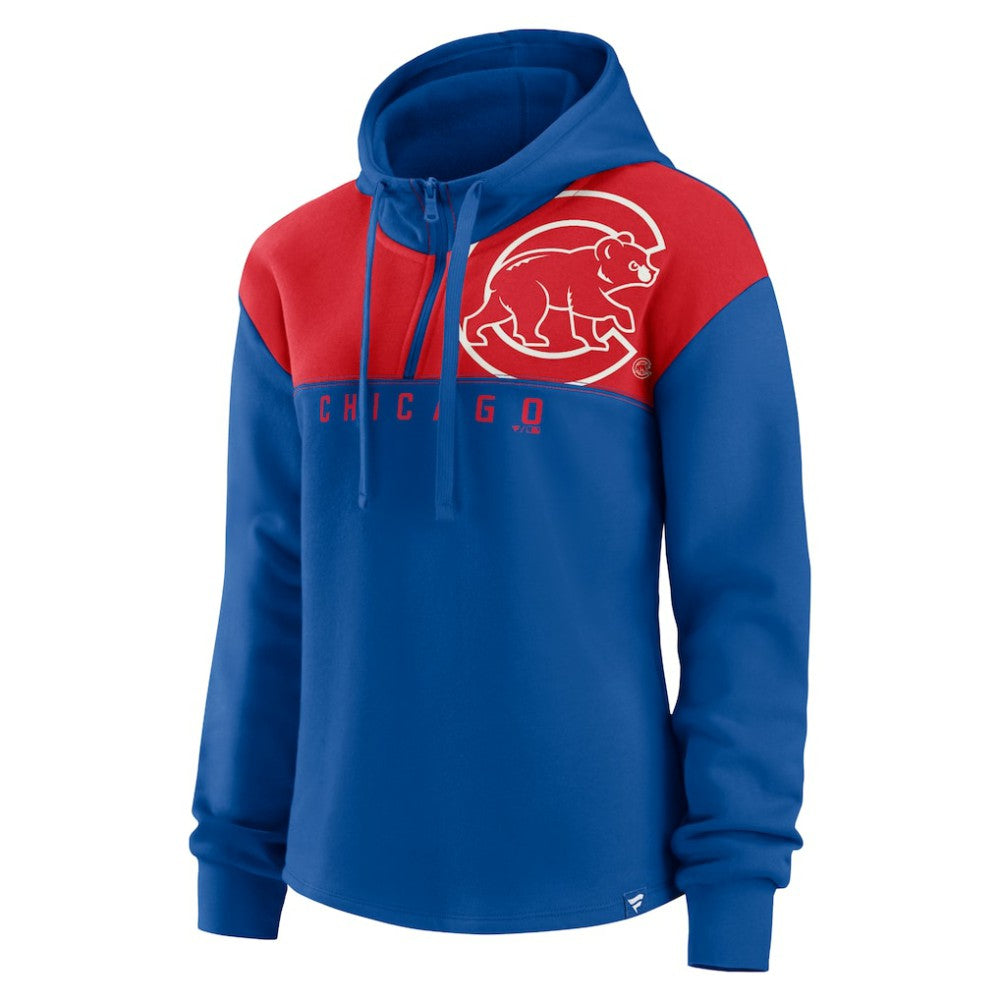 Chicago Cubs Fanatics Women's Iconic Overslide Color-Block Quarter-Zip Hoodie Discount