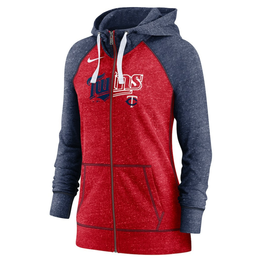 Minnesota Twins Nike Women's Split Wordmark Gym Vintage Raglan Lightweight Full-Zip Hoodie for sale