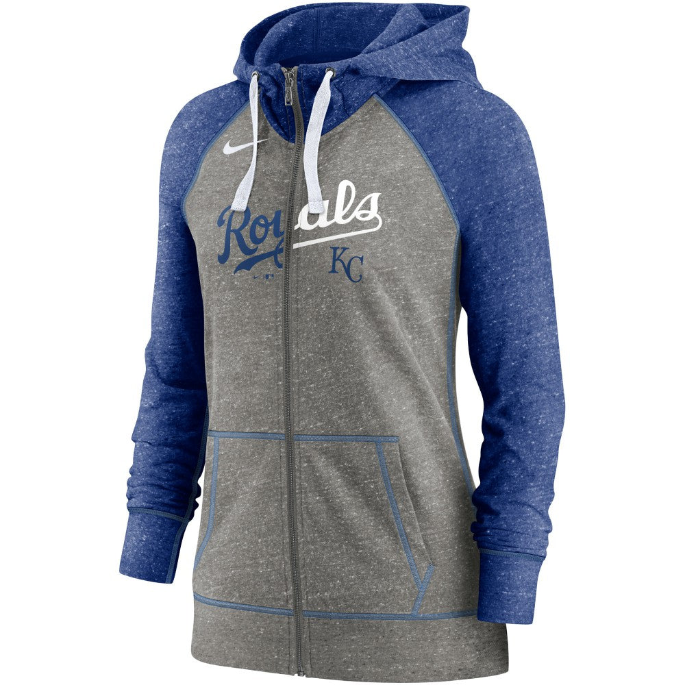 Kansas City Royals Nike Women's Split Wordmark Gym Vintage Raglan Lightweight Full-Zip Hoodie Discount