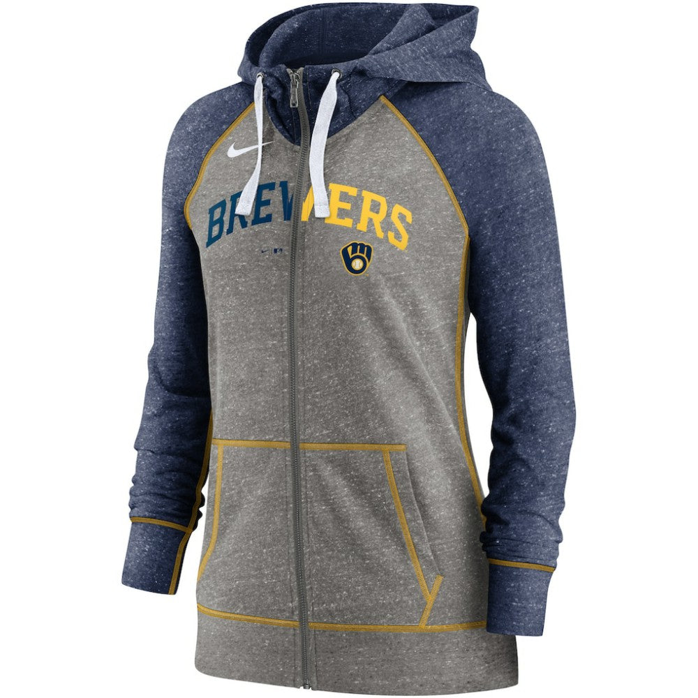 Milwaukee Brewers Nike Women's Split Wordmark Gym Vintage Raglan Lightweight Full-Zip Hoodie Discount