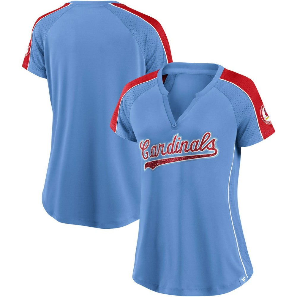 St. Louis Cardinals Fanatics Women's Light Blue/Red True Classic League Diva Pinstripe Raglan V-Neck T-Shirt Discount