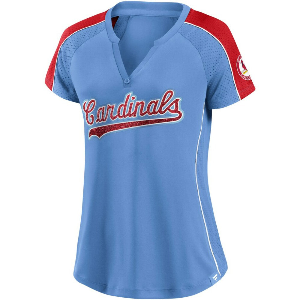 St. Louis Cardinals Fanatics Women's Light Blue/Red True Classic League Diva Pinstripe Raglan V-Neck T-Shirt Discount