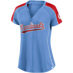 St. Louis Cardinals Fanatics Women's Light Blue/Red True Classic League Diva Pinstripe Raglan V-Neck T-Shirt Discount
