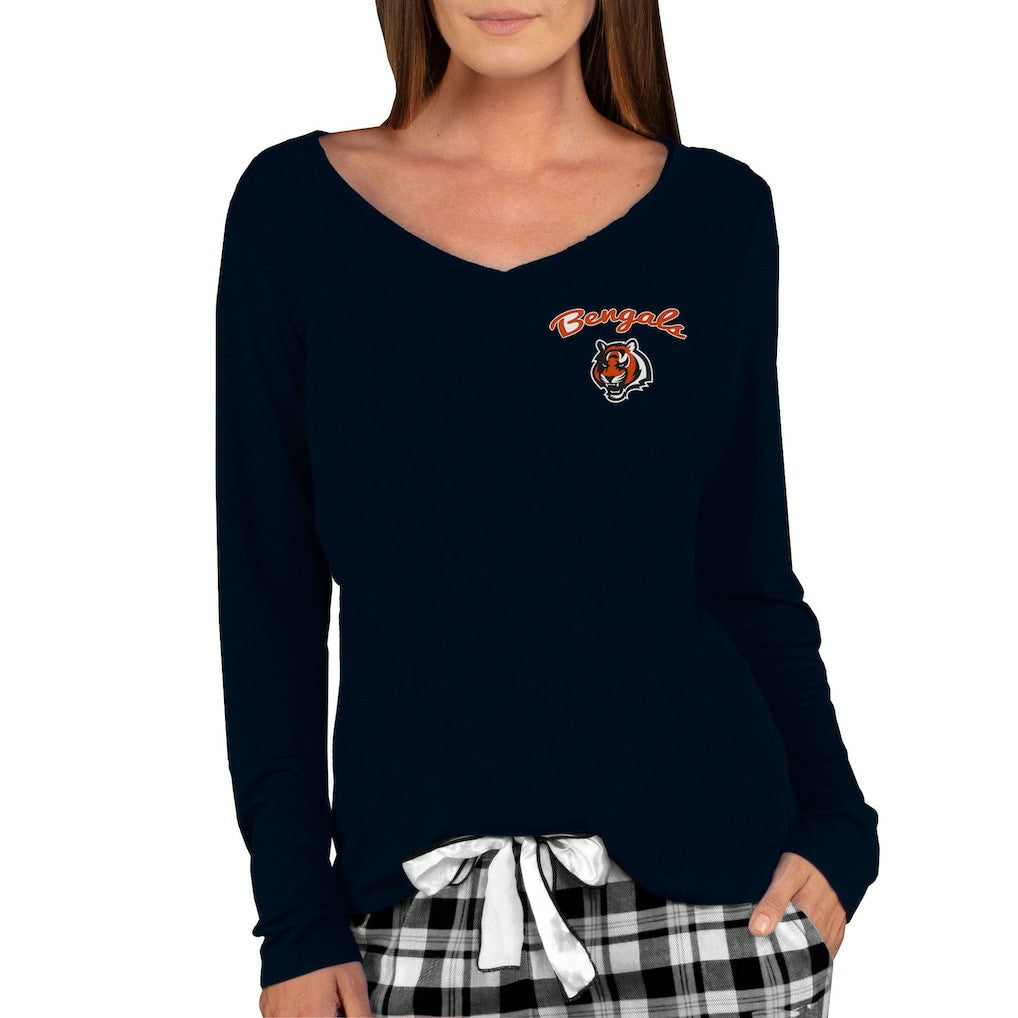 Cincinnati Bengals Concepts Sport Women's Marathon Knit Long Sleeve Lightweight V-Neck Lounge Top - Black - NFL