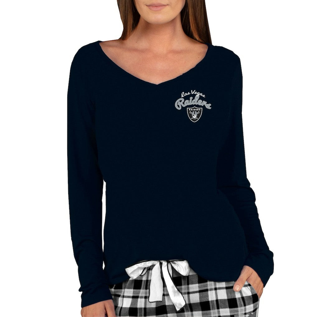 Las Vegas Raiders Concepts Sport Women's Marathon Knit Long Sleeve Lightweight V-Neck Lounge Top - Black - NFL