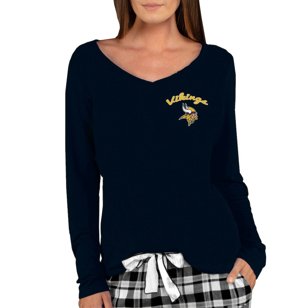 Minnesota Vikings Concepts Sport Women's Marathon Knit Long Sleeve Lightweight V-Neck Lounge Top - Black - NFL