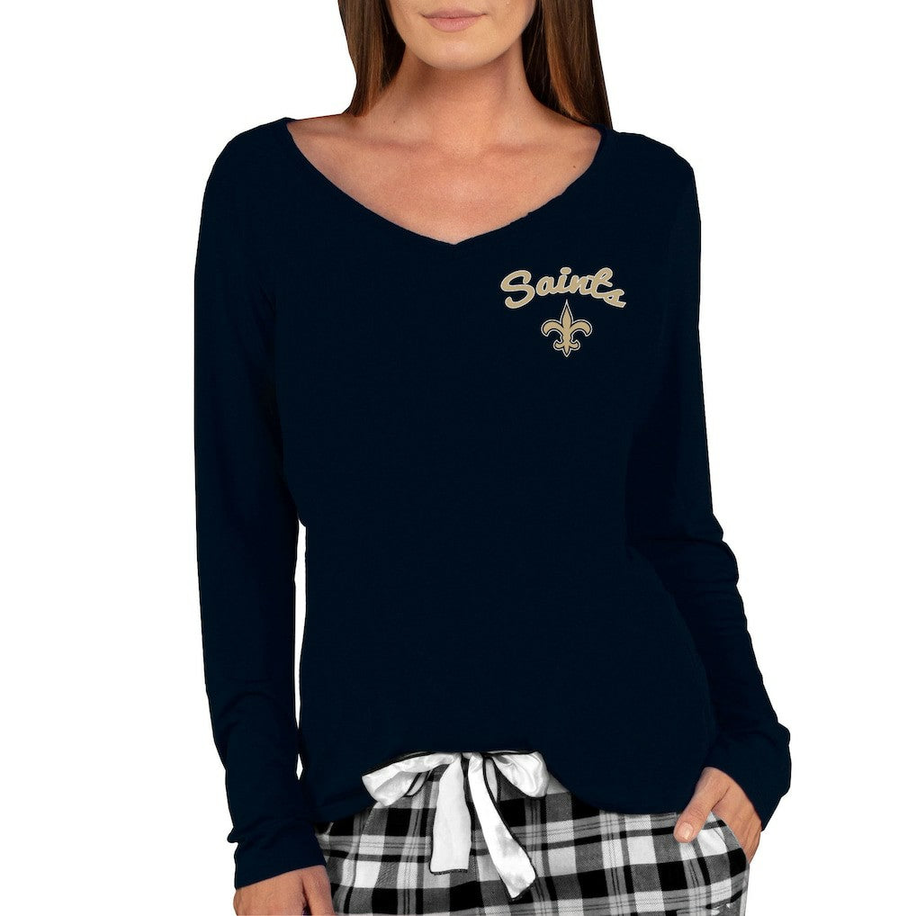 New Orleans Saints Concepts Sport Women's Marathon Knit Long Sleeve Lightweight V-Neck Lounge Top - Black - NFL