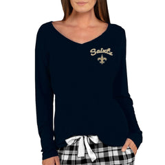 New Orleans Saints Concepts Sport Women's Marathon Knit Long Sleeve Lightweight V-Neck Lounge Top - Black - NFL