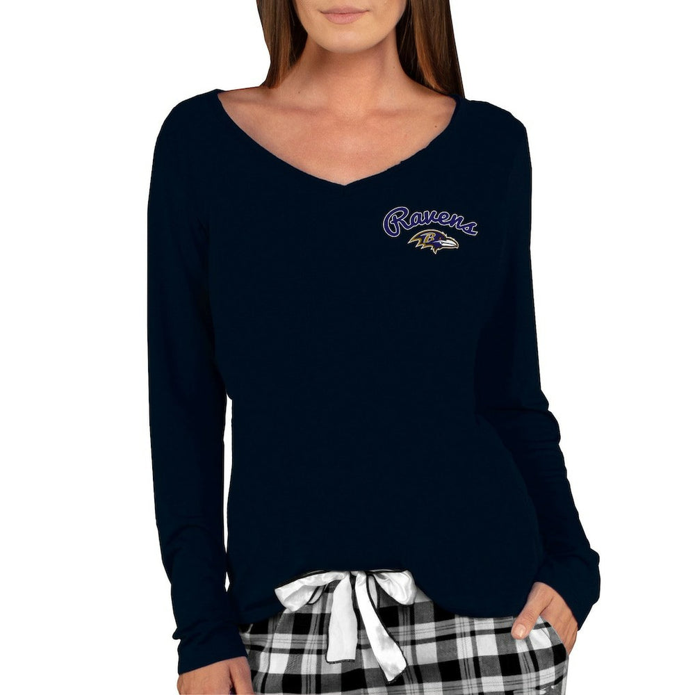 Baltimore Ravens Concepts Sport Women's Marathon Knit Long Sleeve Lightweight V-Neck Lounge Top - Black - NFL