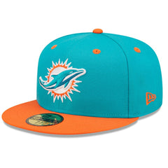 Miami Dolphins New Era Flipside 2Tone 59FIFTY Fitted Hat - Aqua/Orange - NFL