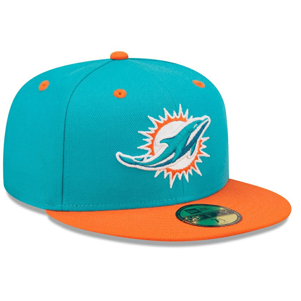 Miami Dolphins New Era Flipside 2Tone 59FIFTY Fitted Hat - Aqua/Orange - NFL