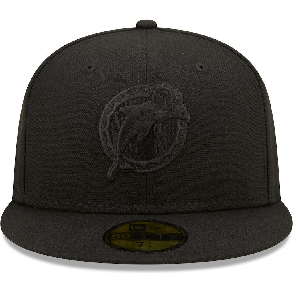 Miami Dolphins New Era Team Black on Black Alternate Logo 59FIFTY Fitted Hat - NFL