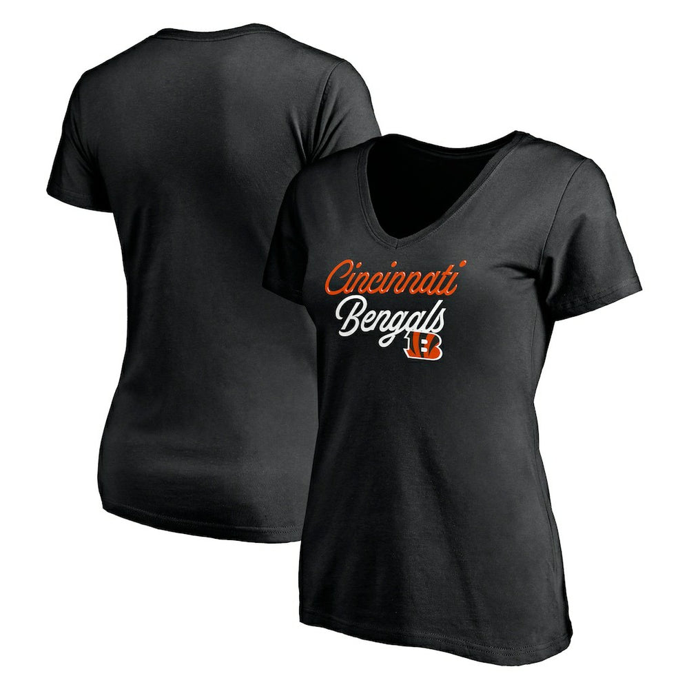 Cincinnati Bengals Women's Long Stride V-Neck T-Shirt - Black - NFL