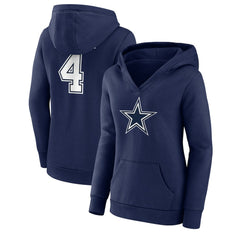 Dak Prescott Dallas Cowboys Women's Player Icon Name & Number V-Neck Pullover Hoodie - Navy - Fanatics