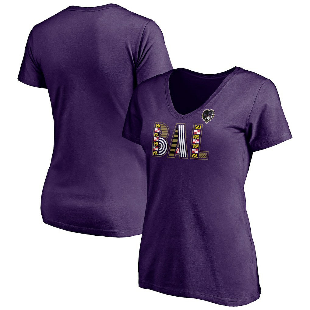 Baltimore Ravens Women's Hometown Collection Wildcat V-Neck T-Shirt - Purple - Fanatics
