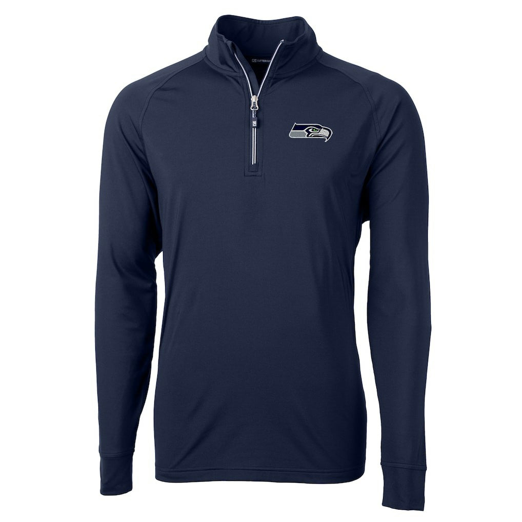 Seattle Seahawks Cutter & Buck Adapt Eco Knit Quarter-Zip Pullover Jacket - College Navy - NFL