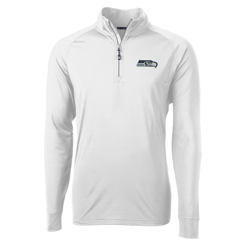 Seattle Seahawks Cutter & Buck Adapt Eco Knit Quarter-Zip Pullover Jacket - White - NFL