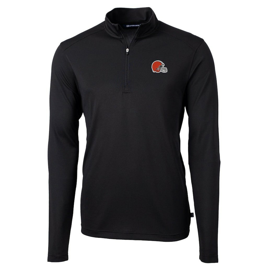 Cleveland Browns Cutter & Buck Virtue Eco Pique Recycled Quarter-Zip Pullover Jacket - Black - NFL