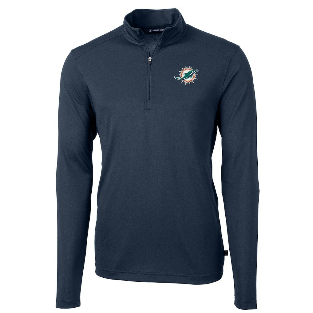 Miami Dolphins Cutter & Buck Virtue Eco Pique Recycled Quarter-Zip Pullover Jacket - Navy - NFL