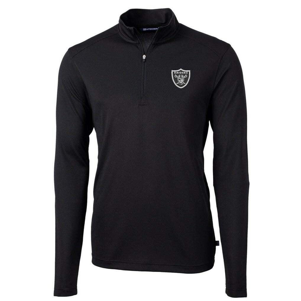 Las Vegas Raiders Cutter & Buck Virtue Eco Pique Recycled Quarter-Zip Pullover Jacket - Black - NFL