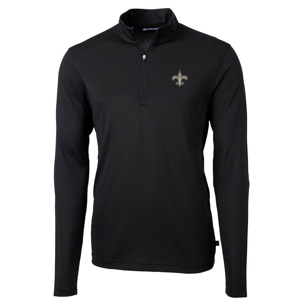 New Orleans Saints Cutter & Buck Virtue Eco Pique Recycled Quarter-Zip Pullover Jacket - Black - NFL
