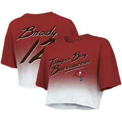 Tom Brady Tampa Bay Buccaneers Majestic Threads Women's Drip-Dye Player Name & Number Tri-Blend Crop T-Shirt - Red/White - NFL