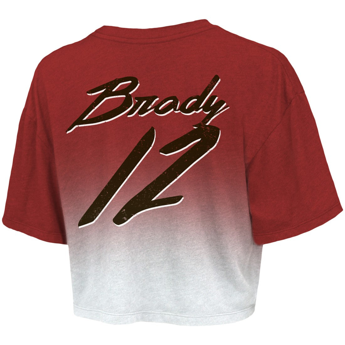 Tom Brady Tampa Bay Buccaneers Majestic Threads Women's Drip-Dye Player Name & Number Tri-Blend Crop T-Shirt - Red/White - NFL