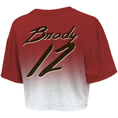 Tom Brady Tampa Bay Buccaneers Majestic Threads Women's Drip-Dye Player Name & Number Tri-Blend Crop T-Shirt - Red/White - NFL