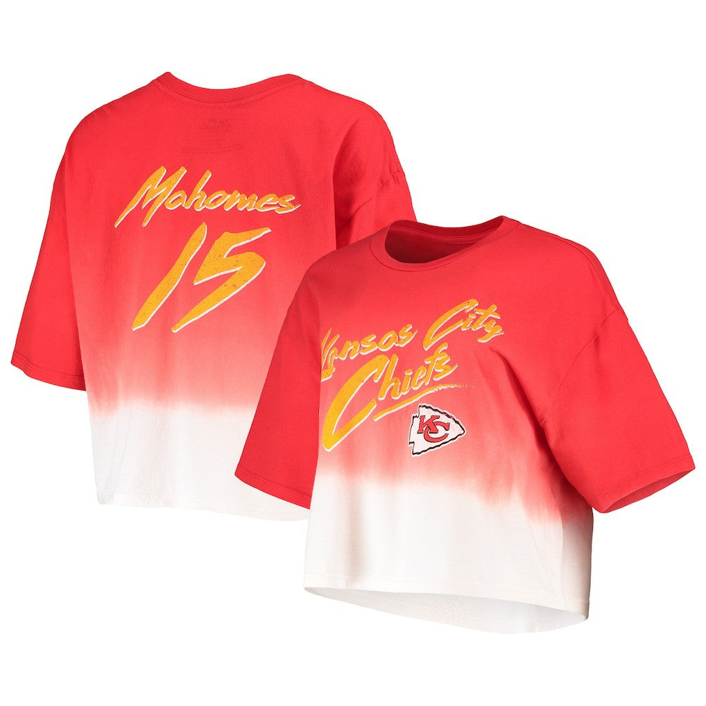 Patrick Mahomes Kansas City Chiefs Majestic Threads Women's Dip-Dye Player Name & Number Crop Top - Red/White - NFL