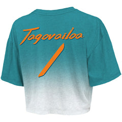 Tua Tagovailoa Miami Dolphins Majestic Threads Women's Dip-Dye Player Name & Number Crop Top - Aqua/White - NFL