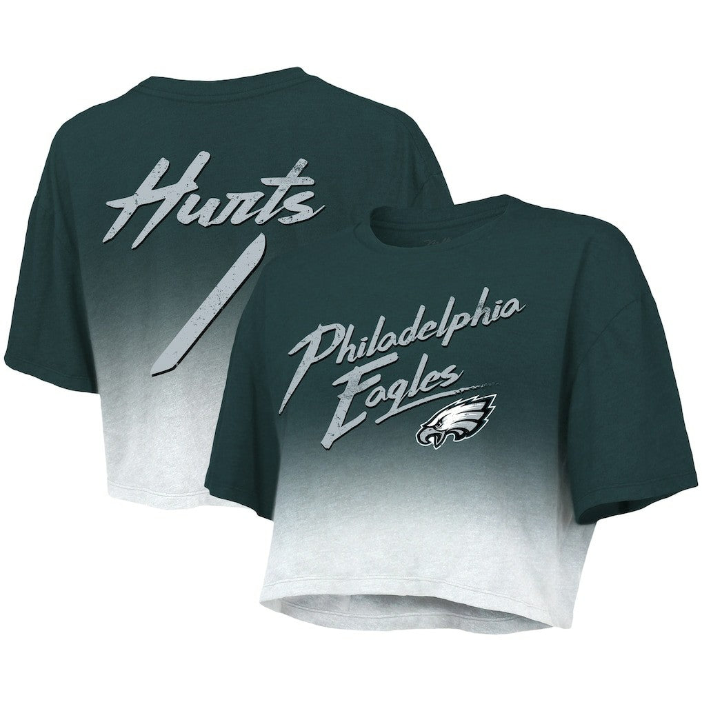 Jalen Hurts Philadelphia Eagles Majestic Threads Women's Dip-Dye Player Name & Number Crop Top - Green/White - NFL