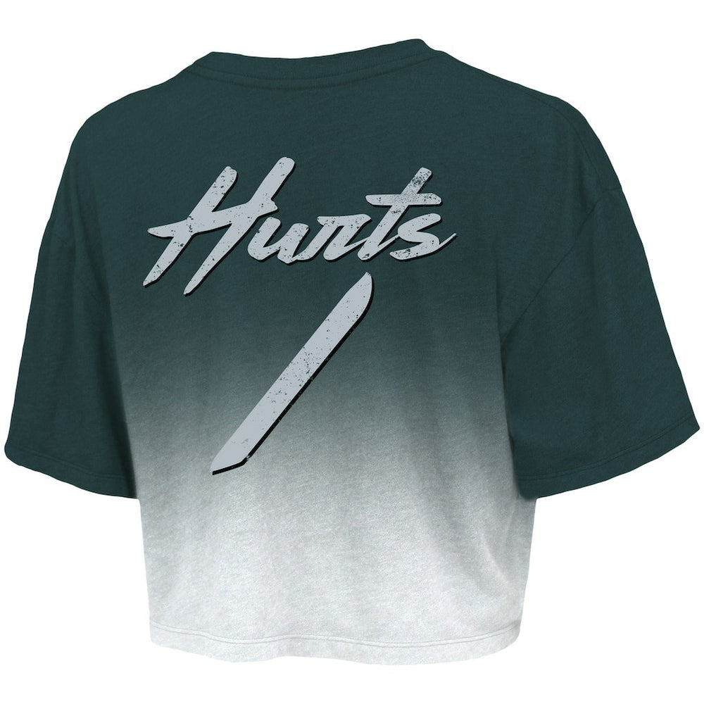 Jalen Hurts Philadelphia Eagles Majestic Threads Women's Dip-Dye Player Name & Number Crop Top - Green/White - NFL