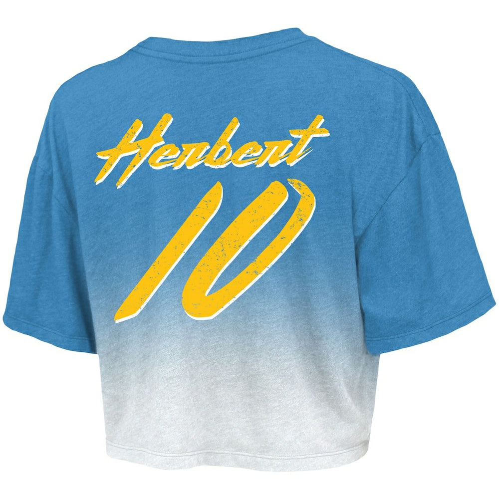 Justin Herbert Los Angeles Chargers Majestic Threads Women's Dip-Dye Player Name & Number Crop Top - Powder Blue/White - NFL