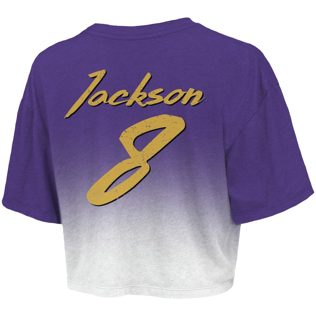 Lamar Jackson Baltimore Ravens Majestic Threads Women's Dip-Dye Player Name & Number Crop Top - Purple/White - NFL