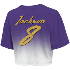 Lamar Jackson Baltimore Ravens Majestic Threads Women's Dip-Dye Player Name & Number Crop Top - Purple/White - NFL