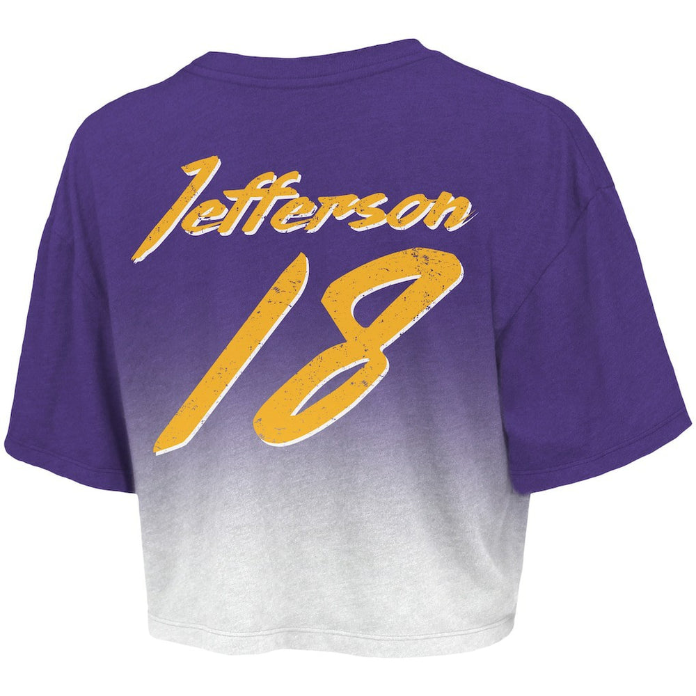 Justin Jefferson Minnesota Vikings Majestic Threads Women's Dip-Dye Player Name & Number Crop Top - Purple/White - NFL