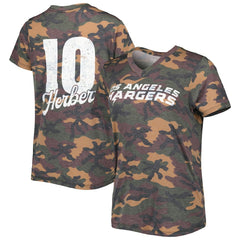 Justin Herbert Los Angeles Chargers Majestic Threads Women's Name & Number V-Neck Tri-Blend T-Shirt - Camo - NFL