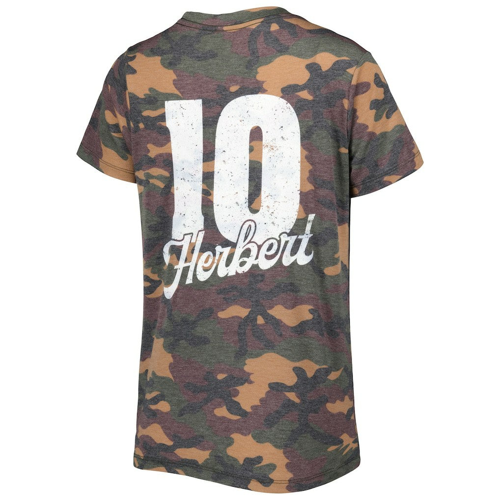 Justin Herbert Los Angeles Chargers Majestic Threads Women's Name & Number V-Neck Tri-Blend T-Shirt - Camo - NFL