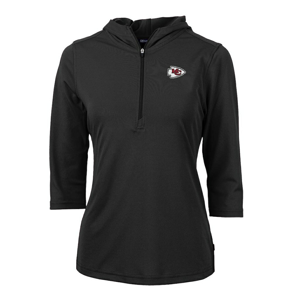 Kansas City Chiefs Cutter & Buck Women's Virtue Eco Pique Half-Zip 3/4 Sleeve Pullover Hoodie - Black - NFL