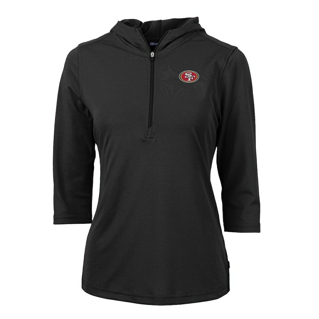 San Francisco 49ers Cutter & Buck Women's Virtue Eco Pique Half-Zip 3/4 Sleeve Pullover Hoodie - Black - NFL