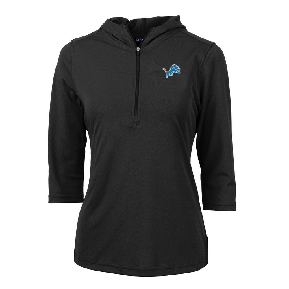 Detroit Lions Cutter & Buck Women's Virtue Eco Pique Half-Zip 3/4 Sleeve Pullover Hoodie - Black - NFL