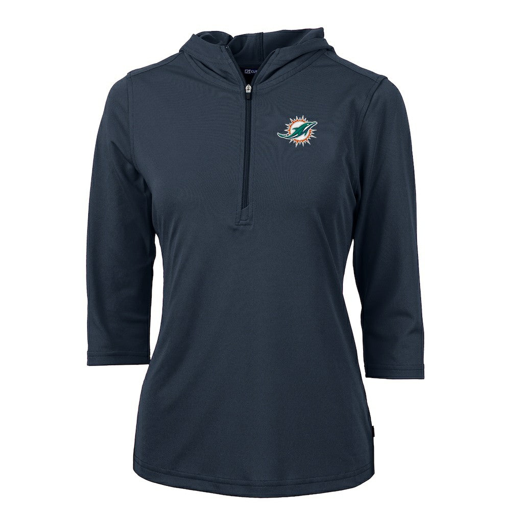 Miami Dolphins Cutter & Buck Women's Virtue Eco Pique Half-Zip 3/4 Sleeve Pullover Hoodie - Navy - NFL